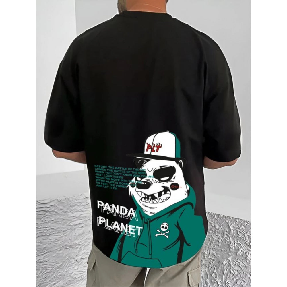 जेनेरिक मेन्स कैजुअल कॉटन ब्लेंड प्रिंटेड राउंड नेक हाफ स्लीव टी-शर्ट (ब्लैक)