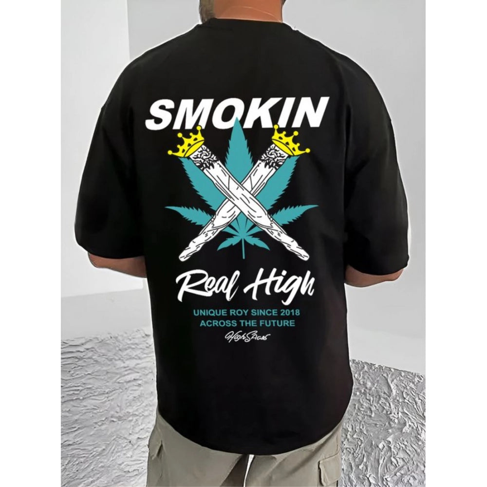 जेनरिक मेन्स कैजुअल कॉटन ब्लेंड प्रिंटेड राउंड नेक हाफ स्लीव टी-शर्ट (ब्लैक)