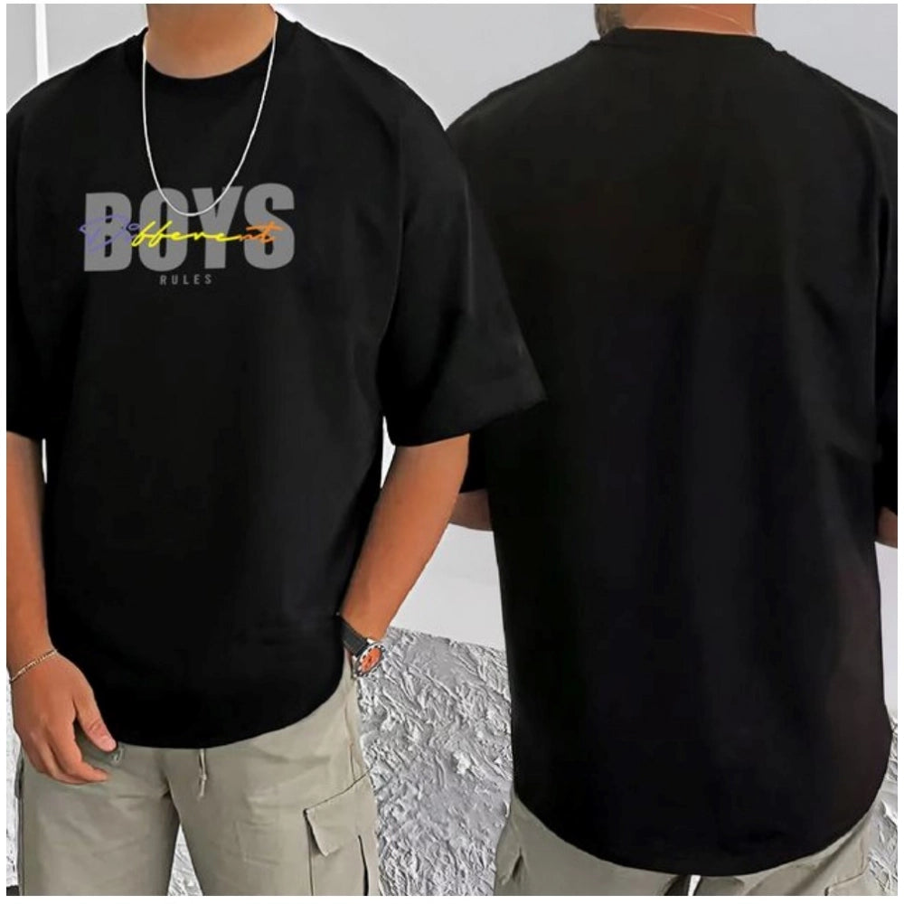 जेनेरिक मेन्स कैजुअल कॉटन ब्लेंड प्रिंटेड राउंड नेक हाफ स्लीव टी-शर्ट (ब्लैक)