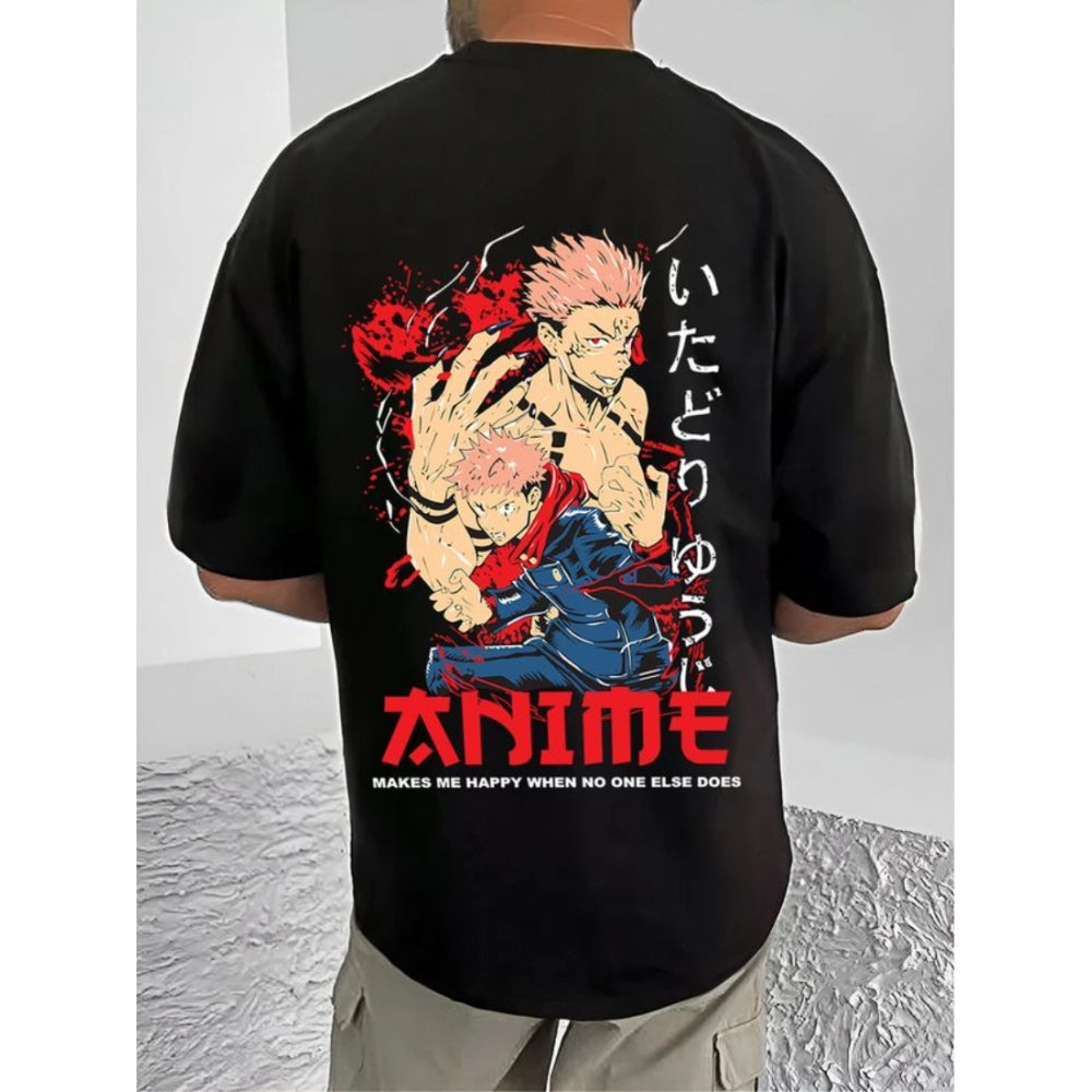 जेनेरिक मेन्स कैजुअल कॉटन ब्लेंड प्रिंटेड राउंड नेक हाफ स्लीव टी-शर्ट (ब्लैक)