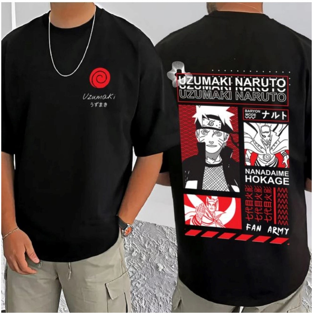 जेनेरिक मेन्स कैजुअल कॉटन ब्लेंड प्रिंटेड राउंड नेक हाफ स्लीव टी-शर्ट (ब्लैक)