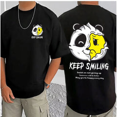 Generic Men's Casual Cotton Blend Printed Round Neck Half Sleeve T-Shirt (Black)