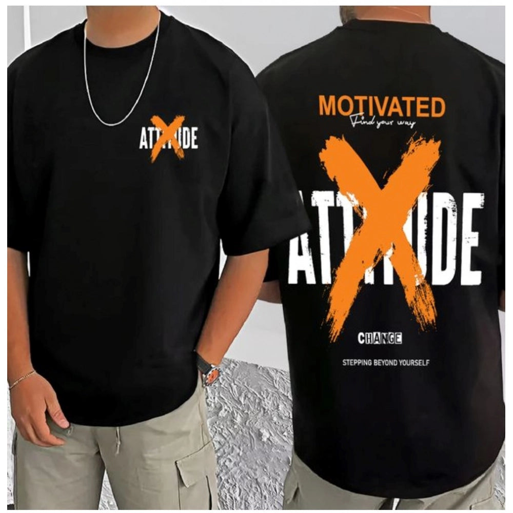 जेनेरिक मेन्स कैजुअल कॉटन ब्लेंड प्रिंटेड राउंड नेक हाफ स्लीव टी-शर्ट (ब्लैक)