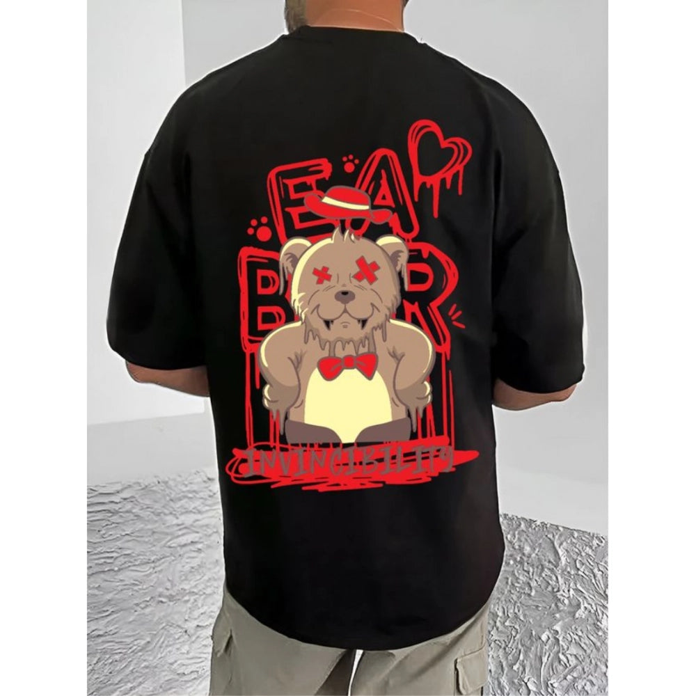 जेनेरिक मेन्स कैजुअल कॉटन ब्लेंड प्रिंटेड राउंड नेक हाफ स्लीव टी-शर्ट (ब्लैक)