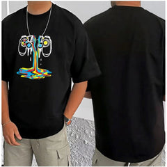 जेनेरिक मेन्स कैजुअल कॉटन ब्लेंड प्रिंटेड राउंड नेक हाफ स्लीव टी-शर्ट (ब्लैक)