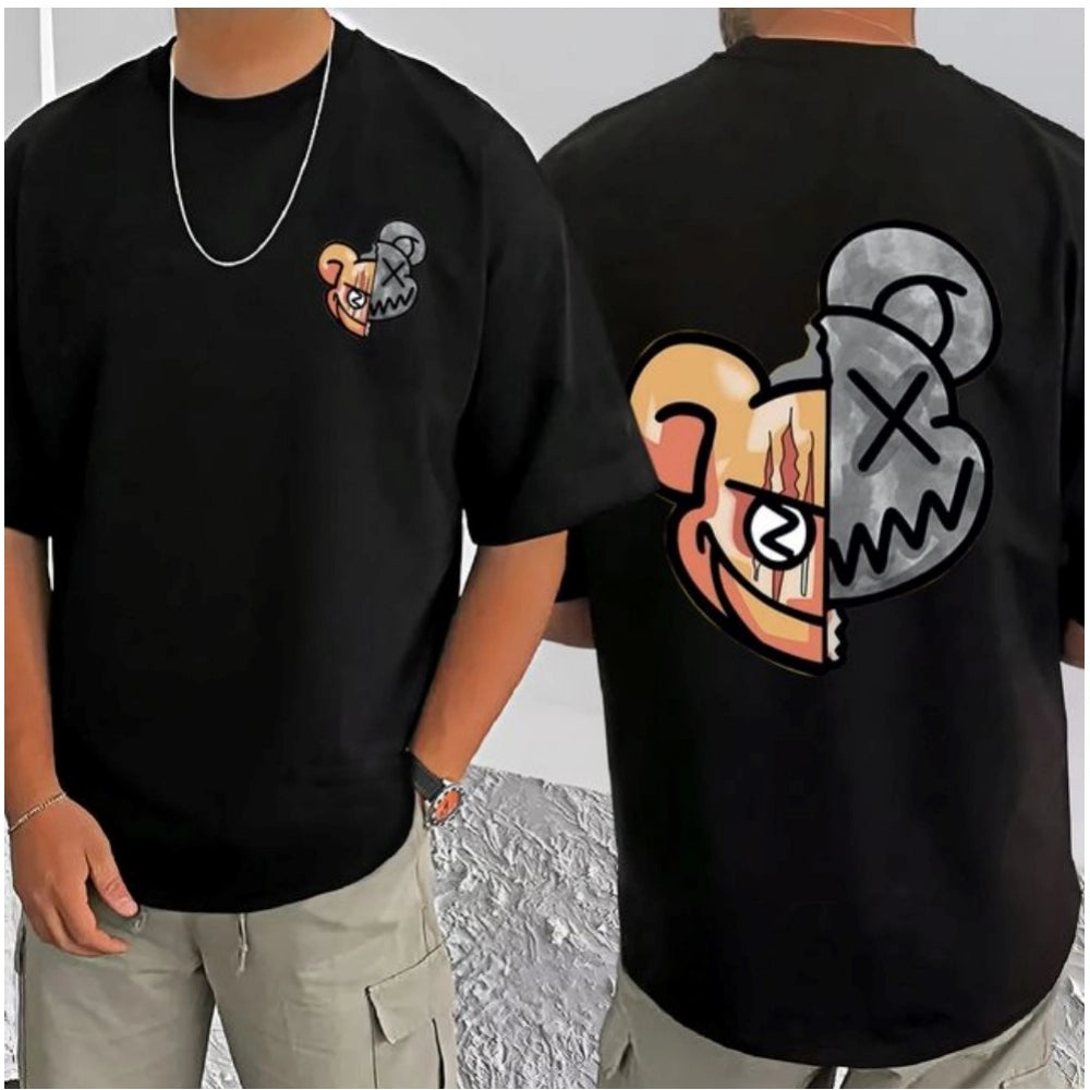 जेनेरिक मेन्स कैजुअल कॉटन ब्लेंड प्रिंटेड राउंड नेक हाफ स्लीव टी-शर्ट (ब्लैक)