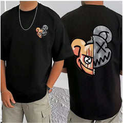 जेनेरिक मेन्स कैजुअल कॉटन ब्लेंड प्रिंटेड राउंड नेक हाफ स्लीव टी-शर्ट (ब्लैक)