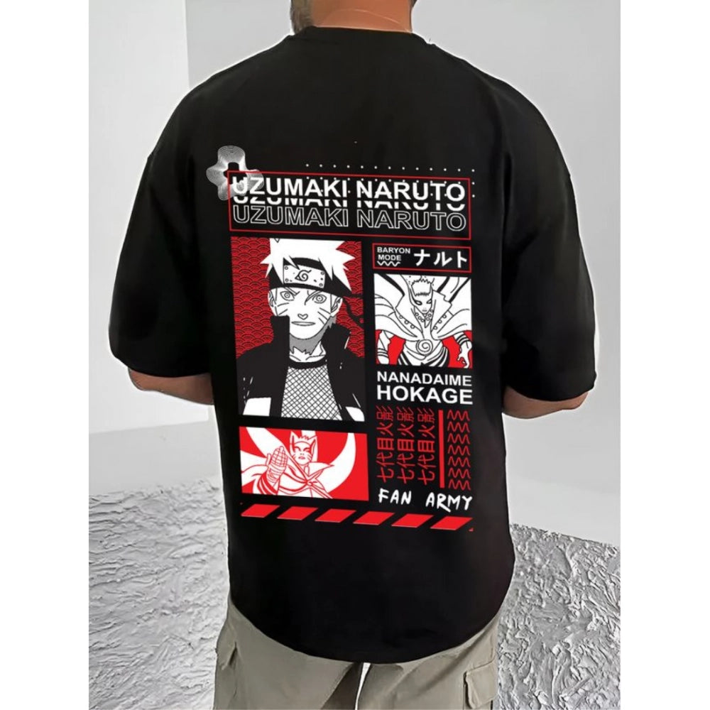 जेनेरिक मेन्स कैजुअल कॉटन ब्लेंड प्रिंटेड राउंड नेक हाफ स्लीव टी-शर्ट (ब्लैक)