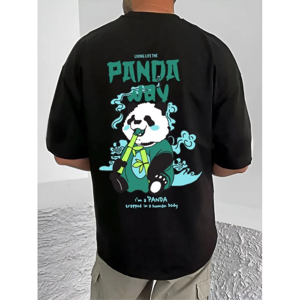 जेनेरिक मेन्स कैजुअल कॉटन ब्लेंड प्रिंटेड राउंड नेक हाफ स्लीव टी-शर्ट (ब्लैक)