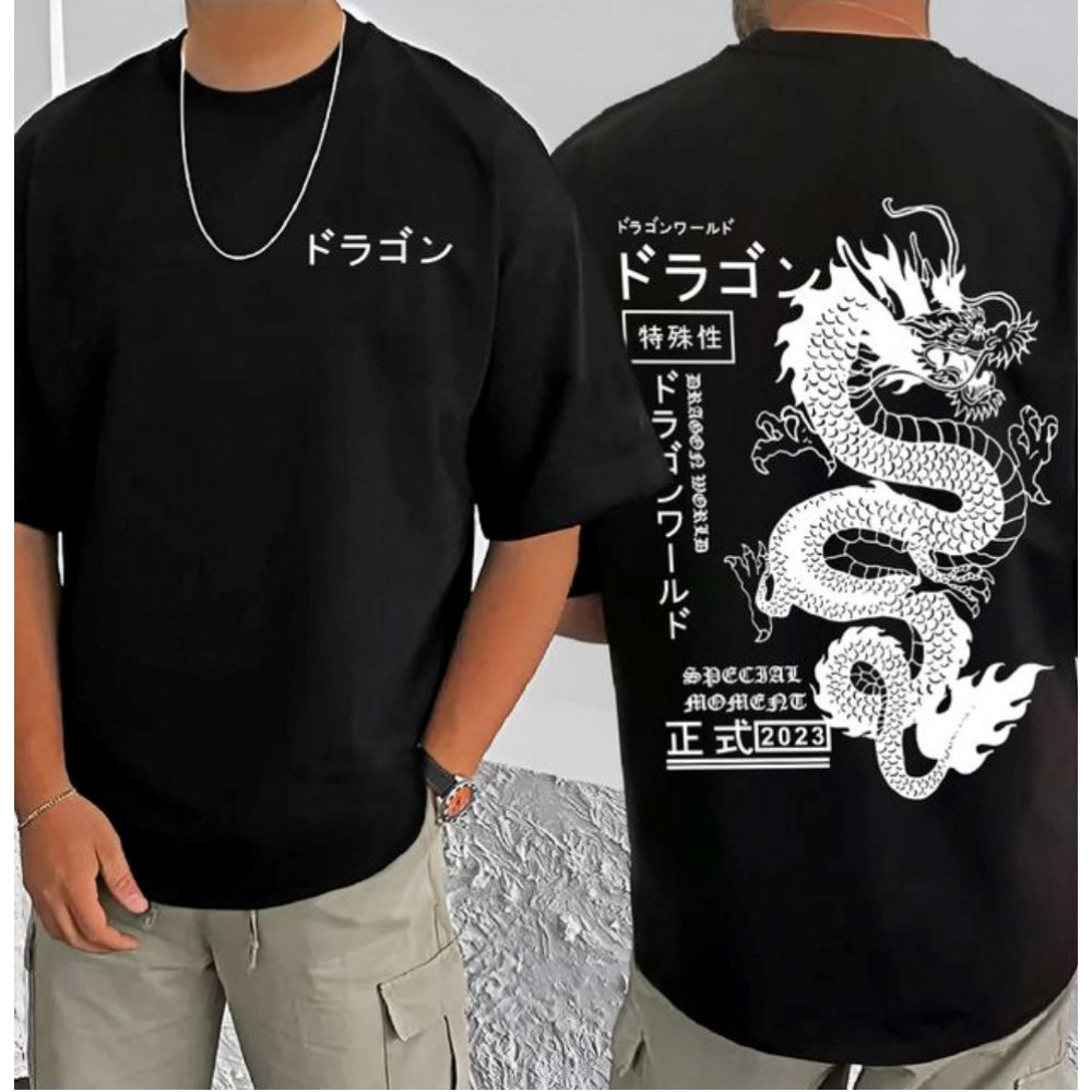 जेनेरिक मेन्स कैजुअल कॉटन ब्लेंड प्रिंटेड राउंड नेक हाफ स्लीव टी-शर्ट (ब्लैक)