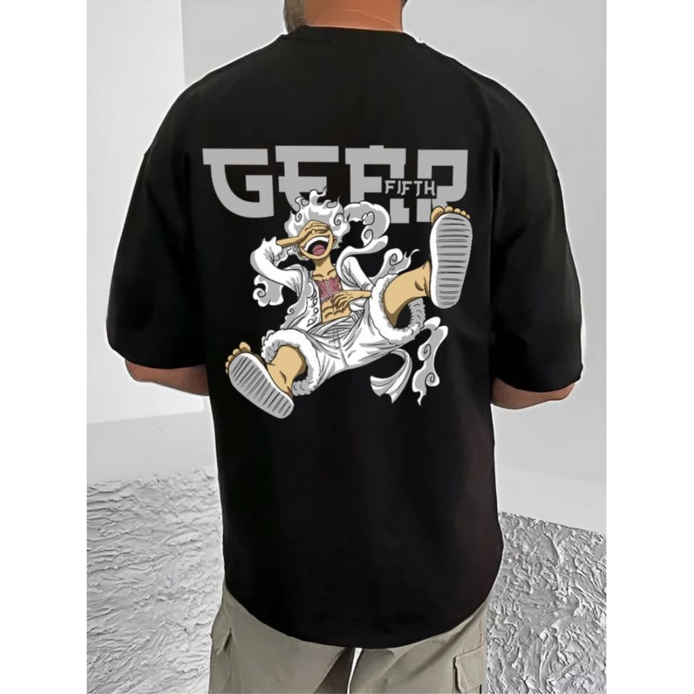 जेनेरिक मेन्स कैजुअल कॉटन ब्लेंड प्रिंटेड राउंड नेक हाफ स्लीव टी-शर्ट (ब्लैक)