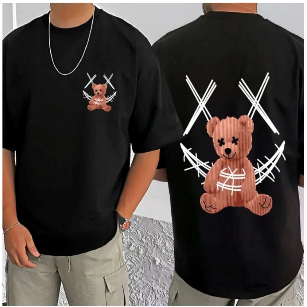 जेनेरिक मेन्स कैजुअल कॉटन ब्लेंड प्रिंटेड राउंड नेक हाफ स्लीव टी-शर्ट (ब्लैक)