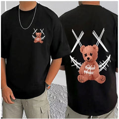 जेनेरिक मेन्स कैजुअल कॉटन ब्लेंड प्रिंटेड राउंड नेक हाफ स्लीव टी-शर्ट (ब्लैक)