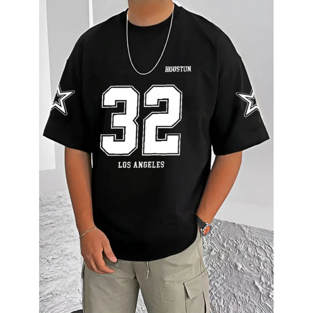 जेनेरिक मेन्स कैजुअल कॉटन ब्लेंड प्रिंटेड राउंड नेक हाफ स्लीव टी-शर्ट (ब्लैक)