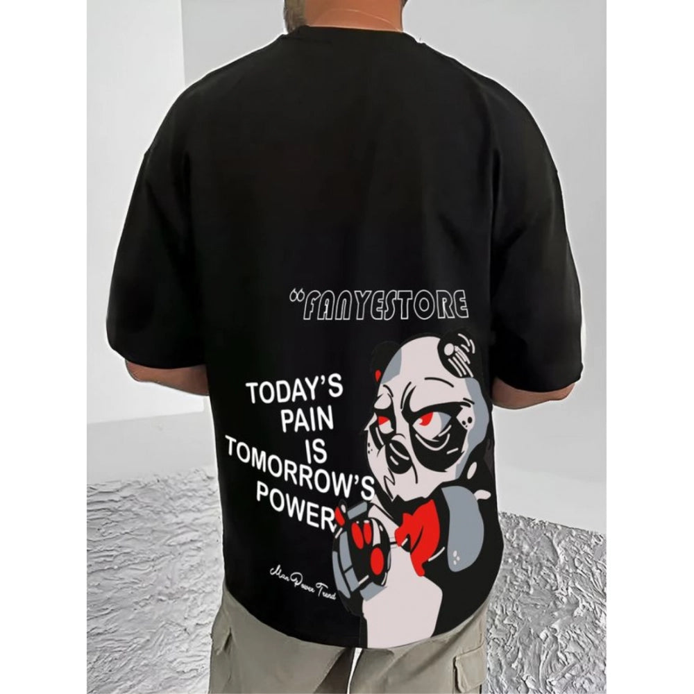 जेनेरिक मेन्स कैजुअल कॉटन ब्लेंड प्रिंटेड राउंड नेक हाफ स्लीव टी-शर्ट (ब्लैक)