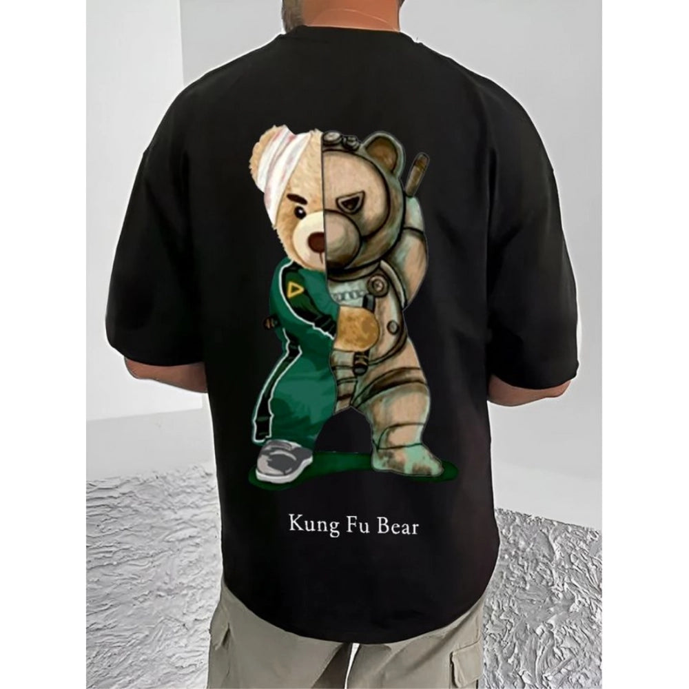 जेनेरिक मेन्स कैजुअल कॉटन ब्लेंड प्रिंटेड राउंड नेक हाफ स्लीव टी-शर्ट (ब्लैक)