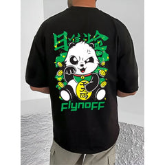 Generic Men's Casual Cotton Blend Printed Round Neck Half Sleeve T-Shirt (Black)