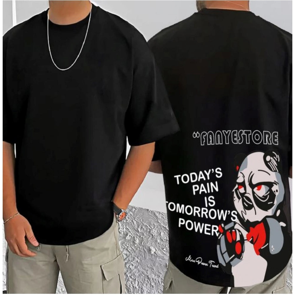 जेनेरिक मेन्स कैजुअल कॉटन ब्लेंड प्रिंटेड राउंड नेक हाफ स्लीव टी-शर्ट (ब्लैक)