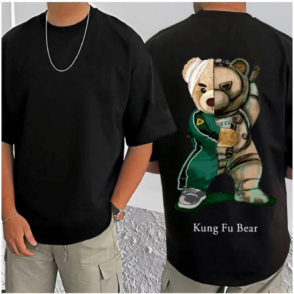 जेनेरिक मेन्स कैजुअल कॉटन ब्लेंड प्रिंटेड राउंड नेक हाफ स्लीव टी-शर्ट (ब्लैक)