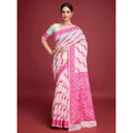  Women's Jamdani Cotton Silk Printed Saree With Unstitched Blouse 5.5Mtr (Pink)