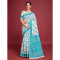  Women's Jamdani Cotton Silk Printed Saree With Unstitched Blouse 5.5Mtr (Rama)