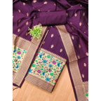 Generic Women's Banarasi Silk Printed Unstitched Salwar Suit Material With Dupatta (Wine, 3Mtrs)