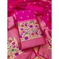 Women's Banarasi Silk Printed Unstitched Salwar Suit Material With Dupatta (Pink, 3Mtrs)