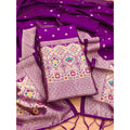  Women's Banarasi Silk Printed Unstitched Salwar Suit Material With Dupatta (Purple, 3Mtrs)
