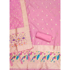 Generic Women's Banarasi Silk Printed Unstitched Salwar Suit Material With Dupatta (Light Pink, 3Mtrs)