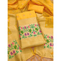  Women's Banarasi Silk Printed Unstitched Salwar Suit Material With Dupatta (Yellow, 3Mtrs)