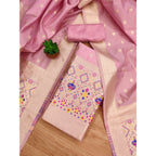 Generic Women's Banarasi Silk Printed Unstitched Salwar Suit Material With Dupatta (Light Pink, 3Mtrs)