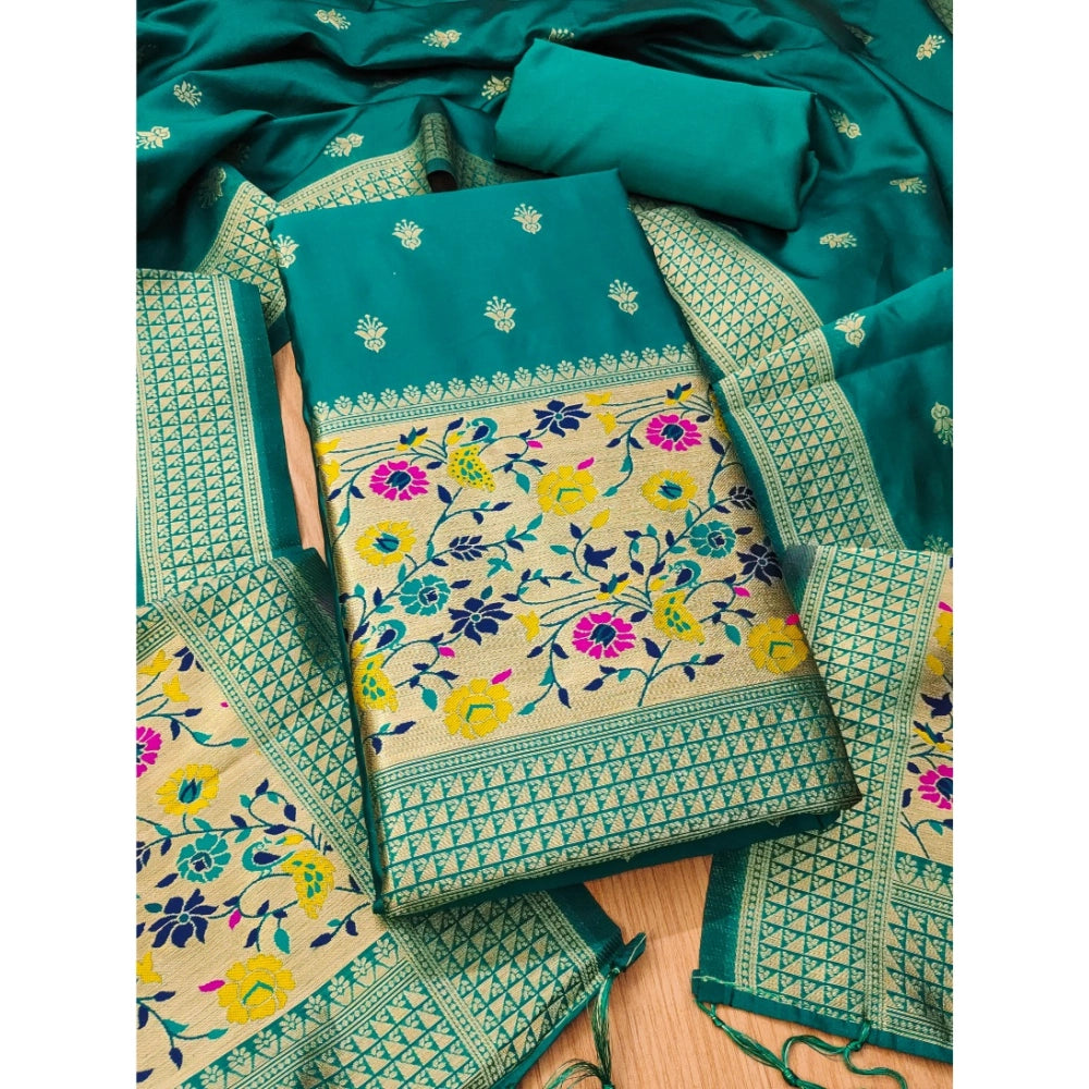 Generic Women's Banarasi Silk Printed Unstitched Salwar Suit Material With Dupatta (Rama, 3Mtrs)