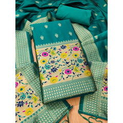 Generic Women's Banarasi Silk Printed Unstitched Salwar Suit Material With Dupatta (Rama, 3Mtrs)