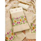 Generic Women's Banarasi Silk Printed Unstitched Salwar Suit Material With Dupatta (White, 3Mtrs)