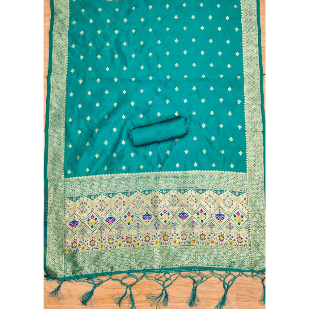 Generic Women's Banarasi Silk Printed Unstitched Salwar Suit Material With Dupatta (Rama, 3Mtrs)
