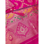 Generic Women's Banarasi Silk Printed Unstitched Salwar Suit Material With Dupatta (Pink, 3Mtrs)
