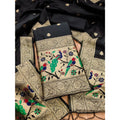  Women's Banarasi Silk Printed Unstitched Salwar Suit Material With Dupatta (Black, 3Mtrs)