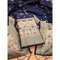  Women's Banarasi Silk Printed Unstitched Salwar Suit Material With Dupatta (Navy Blue, 3Mtrs)