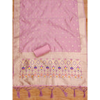 Generic Women's Banarasi Silk Printed Unstitched Salwar Suit Material With Dupatta (Light Pink, 3Mtrs)