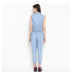 Generic Women's Denim Solid Sleeveless Jumpsuit (Blue)
