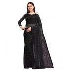 Generic Women's Net Self Design Saree With Unstitched Blouse 5.5MtrÂ (Black)