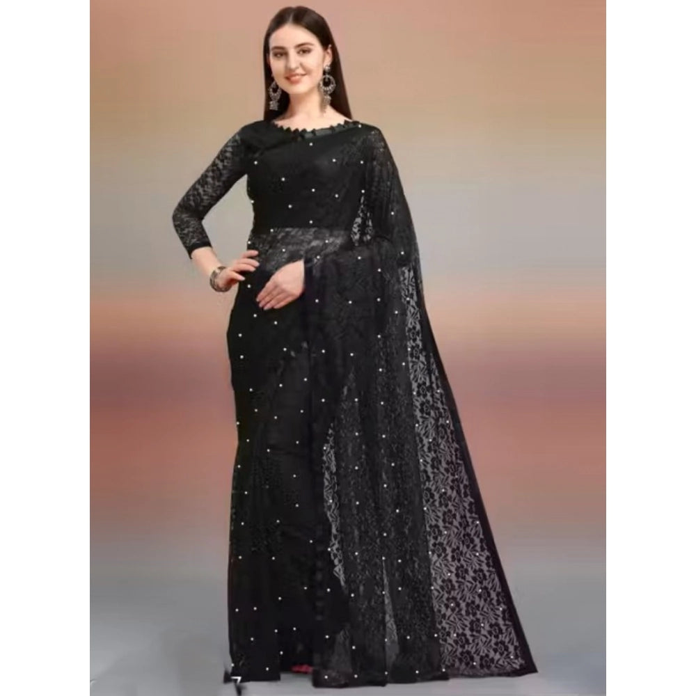 Generic Women's Net Self Design Saree With Unstitched Blouse 5.5MtrÂ (Black)