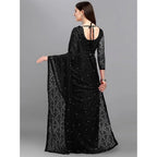 Generic Women's Net Self Design Saree With Unstitched Blouse 5.5MtrÂ (Black)