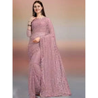 Generic Women's Net Self Design Saree With Unstitched Blouse 5.5MtrÂ (Light Brown)