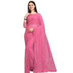 Generic Women's Net Self Design Saree With Unstitched Blouse 5.5MtrÂ (Dark Pink)