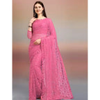 Generic Women's Net Self Design Saree With Unstitched Blouse 5.5MtrÂ (Dark Pink)