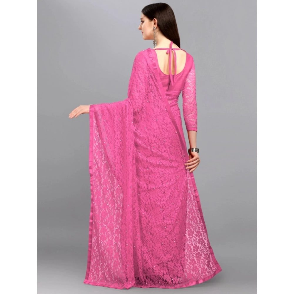 Generic Women's Net Self Design Saree With Unstitched Blouse 5.5MtrÂ (Dark Pink)