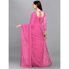 Generic Women's Net Self Design Saree With Unstitched Blouse 5.5MtrÂ (Dark Pink)