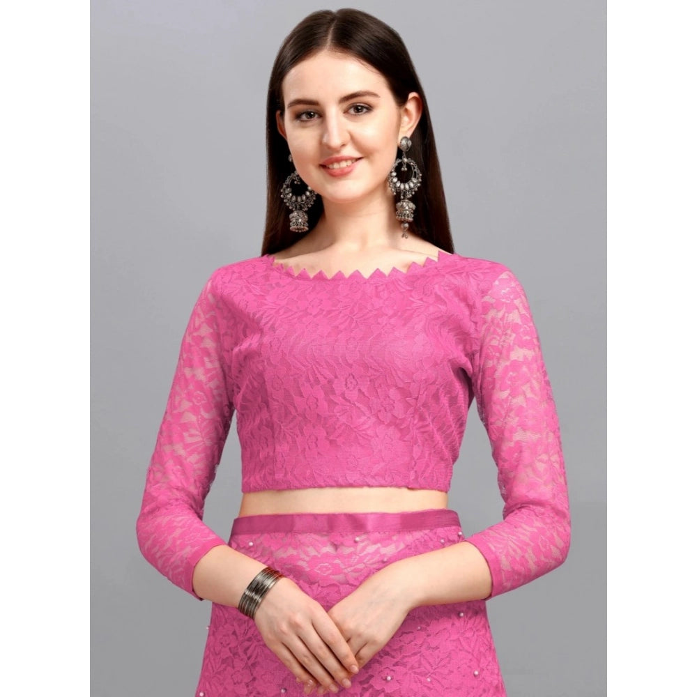 Generic Women's Net Self Design Saree With Unstitched Blouse 5.5MtrÂ (Dark Pink)