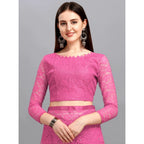 Generic Women's Net Self Design Saree With Unstitched Blouse 5.5MtrÂ (Dark Pink)